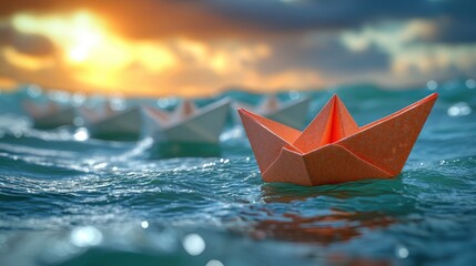 Paper Boats on Water at Sunrise (1)