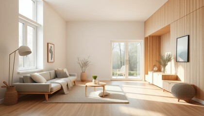 Fototapeta premium Bright and Airy Modern Living Room Interior with Natural Light