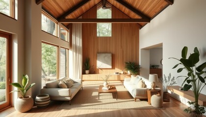 Modern Living Room Design with High Ceilings and Natural Light