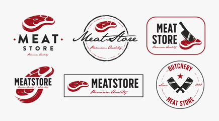 Set of butcher meat store badge logo on white background