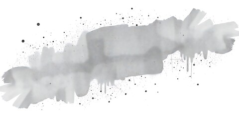 Obraz premium A gray, abstract watercolor-like splash with dark specks on a white background.