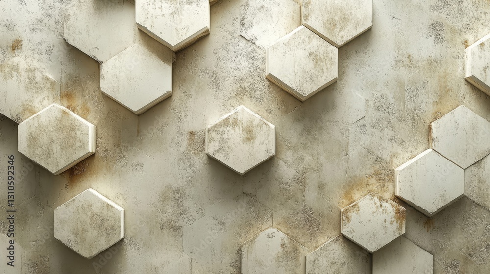 Wall mural close up of textured hexagon tiles with subtle color gradients