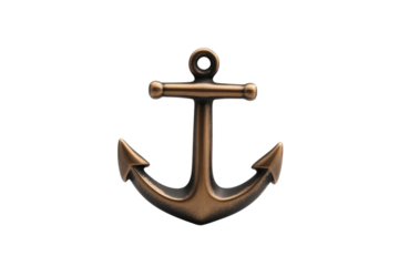 Gold anchor with a silver chain, isolated
