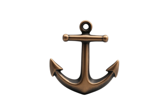 Gold anchor with a silver chain, isolated