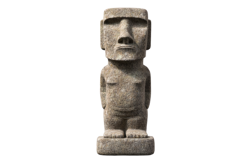 Statue of a man with a stone face stands on a white background, isolated