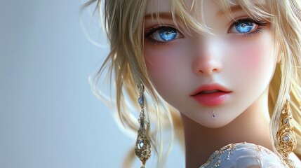 Obraz premium Close-up of a beautiful animated character with blue eyes