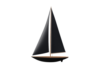 Black sailboat is shown on a white background, isolated