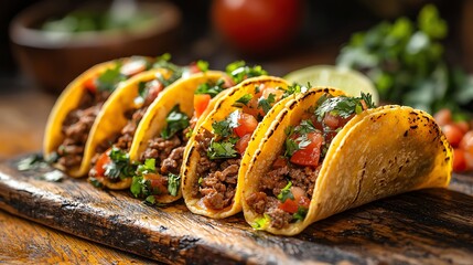 Delicious tacos filled with seasoned meat, fresh vegetables, and vibrant flavors.