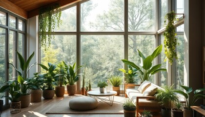 Obraz premium Bright and Airy Indoor Oasis with Lush Green Plants and Sunshine