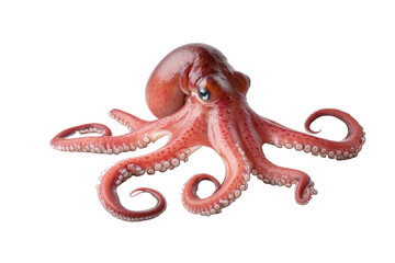 Naklejka premium Large red octopus with blue eyes is shown on a white background, isolated