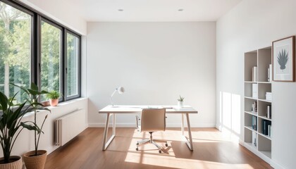 Fototapeta premium Bright Modern Office Interior with Minimalist Design and Plants