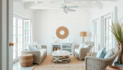 Bright and Airy Coastal Living Room with Natural Elements