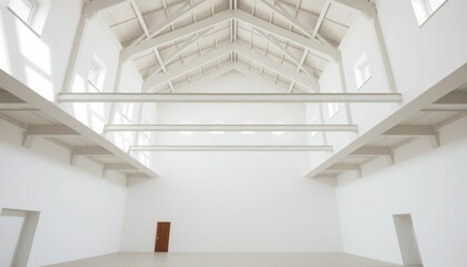 Obraz premium Spacious White Interior with High Ceiling and Natural Light