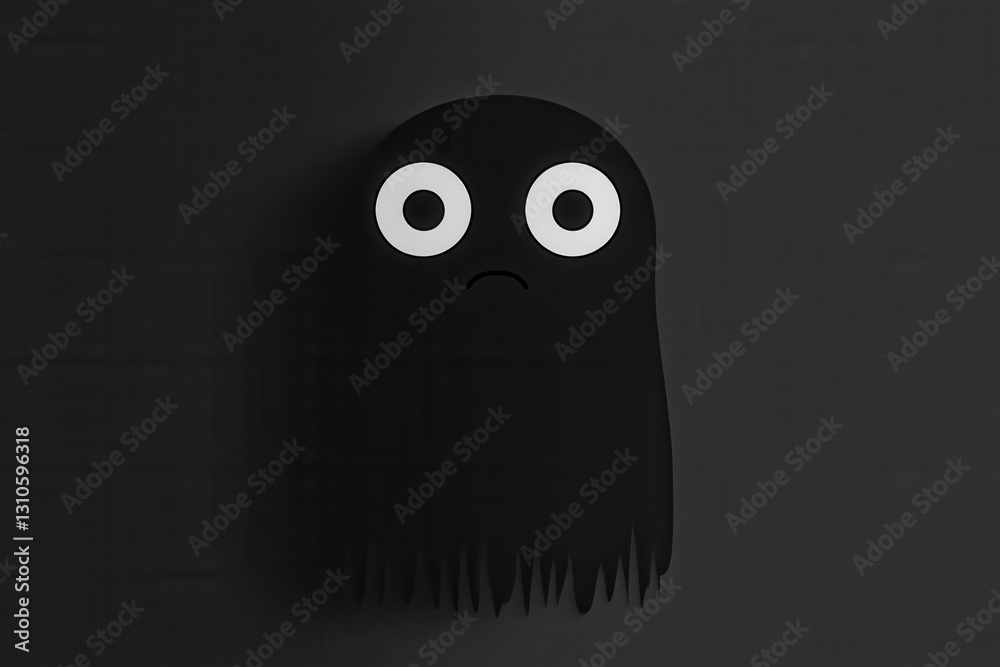 Aufkleber Eerie minimalist icon of a dark face with wide fearful eyes creating a striking monochrome contrast in a modern design