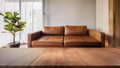 Rustic Charm Elegant Wood Tabletop Gracefully Showcased Amidst Modern Living Room Interior, Radiating a Cozy Ambiance