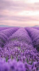 Obraz premium Serene Lavender Fields Under a Soft Pastel Sky at Sunset