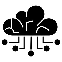 AI Cloud Computing Icon – Cloud with Digital Connections for Data Storage, Cloud Technology, and Artificial Intelligence with Transparent Background.