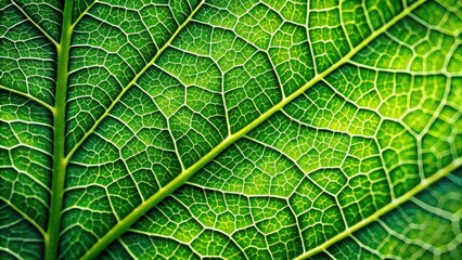Obraz premium close-up of a vibrant green leaf with intricate veins and delicate texture, captured in high definition