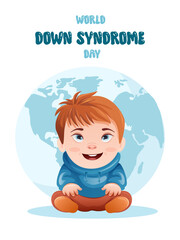 Cartoon a cute smiling boy with down syndrome.