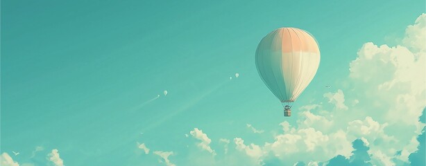 Fototapeta premium Water Color, Hot air balloon adventure over scenic clouds outdoor travel experience aerial view of nature's beauty