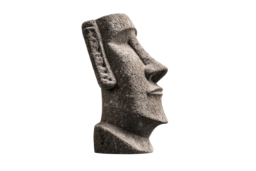 Statue of a man's head with a stone nose and mouth, isolated