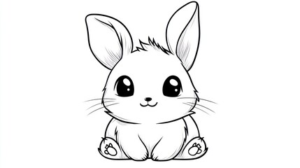 A cute cartoon bunny rabbit sitting with big expressive eyes