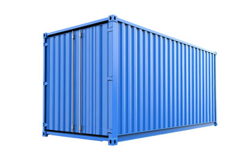 Large blue container is sitting on a white background, isolated