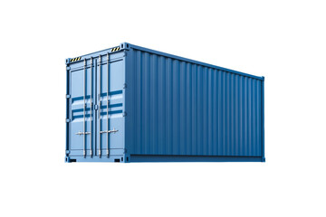 Large blue container with a yellow and black sticker on the side, isolated