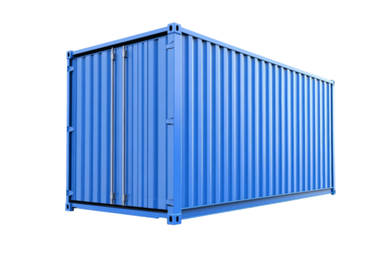 Large blue container is sitting on a white background, isolated