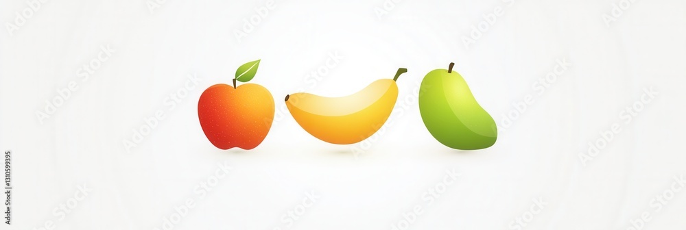 Poster minimalist fruit logo featuring abstract apple, banana, and pear design on a clean white background 