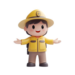 Fototapeta premium Cartoon Ranger Standing with Open Arms Isolated on Transparent or White Background, Public Services and Community Workers Concept