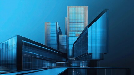 Modern Business Layout with Blue Accents and Architectural Elements