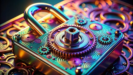 Fototapeta premium Macro Close-up of 3D Lock with Data Security Graphic - Secure Digital Information Concept