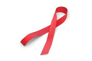 Red Awareness Ribbon on White Background.