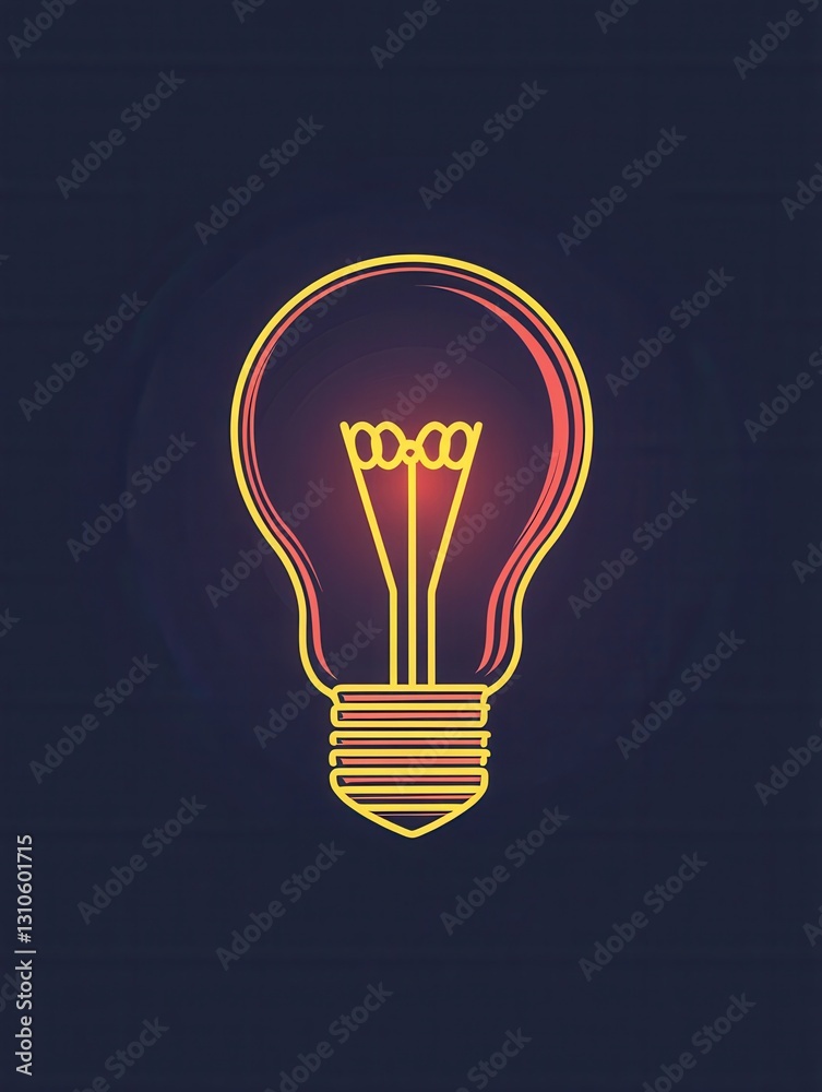 Poster bright glowing light bulb icon in minimalistic style featuring striking yellow highlights against a 