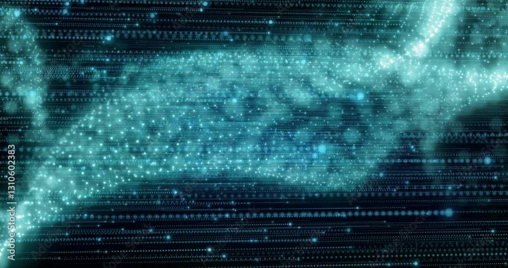 Poster animation of glowing digital dna strand with binary coding in school setting