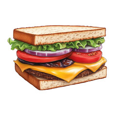 Delicious, Colorful Sandwich. Appetizing Illustration