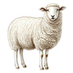 Detailed Illustration Of A Fluffy Sheep On White. Adorable Farm Animal Art For Your Creative Projects