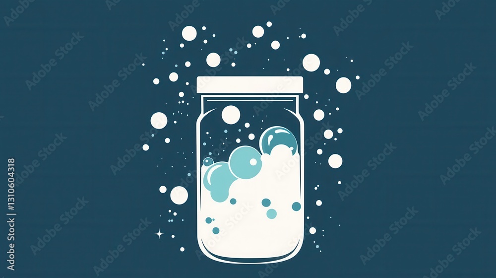 Poster Clean abstract fermentation logo with minimalist jar and bubbles for probiotic food branding