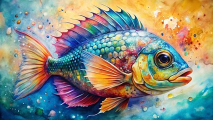 Fototapeta premium Macro Fish Illustrations: Vibrant Watercolor, Acrylic, Oil, Ink & Gouache Paint Styles
