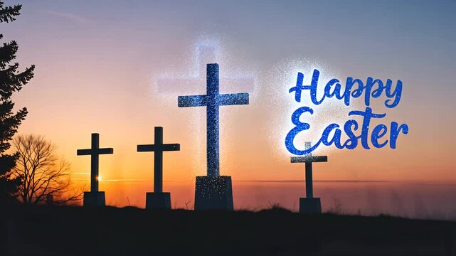 Silhouetted crosses on hillside - Faith hope resurrection - Easter holiday