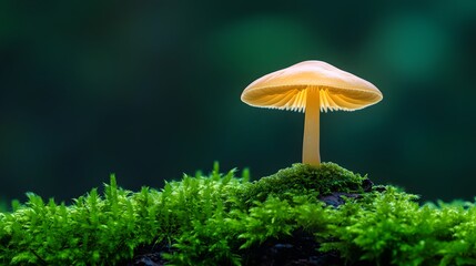 Yellow mushroom on green moss