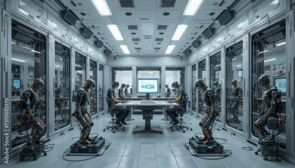 Poster advanced robotics laboratory with humanoid robots in action