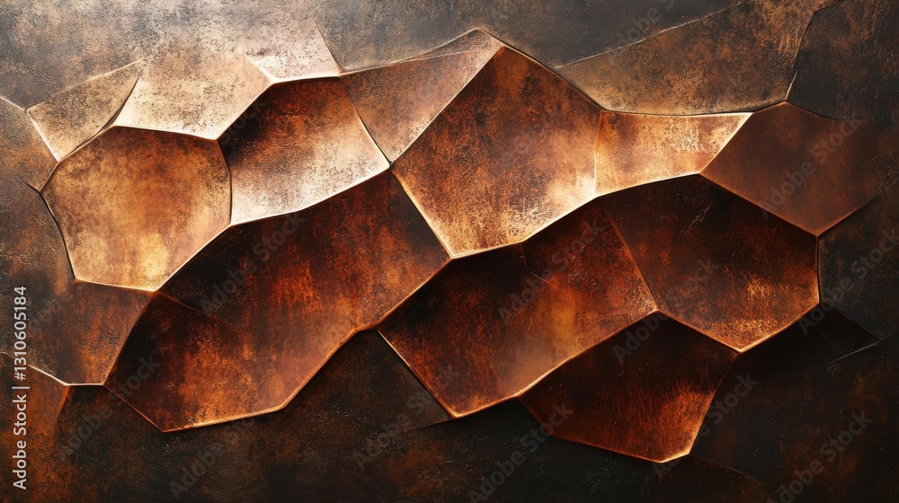 Wall mural abstract geometric metallic surface displaying unique shapes and textures