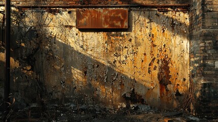Dramatic Urban Scene of Rusted Signage Against Textured Wall