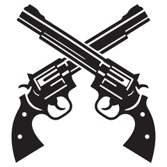 Crossed Revolvers Silhouette Vector Art Illustration for Western and Action Designs