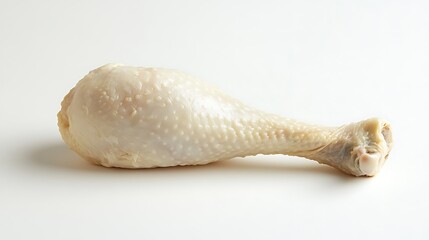Naklejka premium Raw chicken thighs, including thighs and drumsticks, skin-on and bone-in, displayed on a white background.