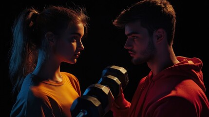 Two young adults engaged in a weightlifting workout session