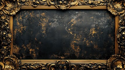 An ornate golden framed textured surface of a dark background