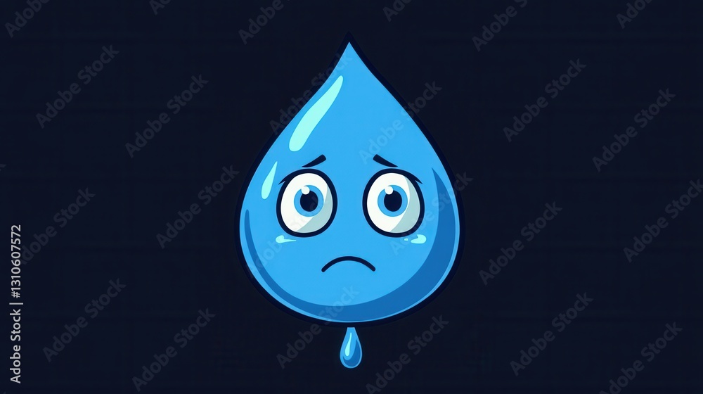 Poster sad blue water drop icon expresses emotions in minimalist style with simple design elements and cart